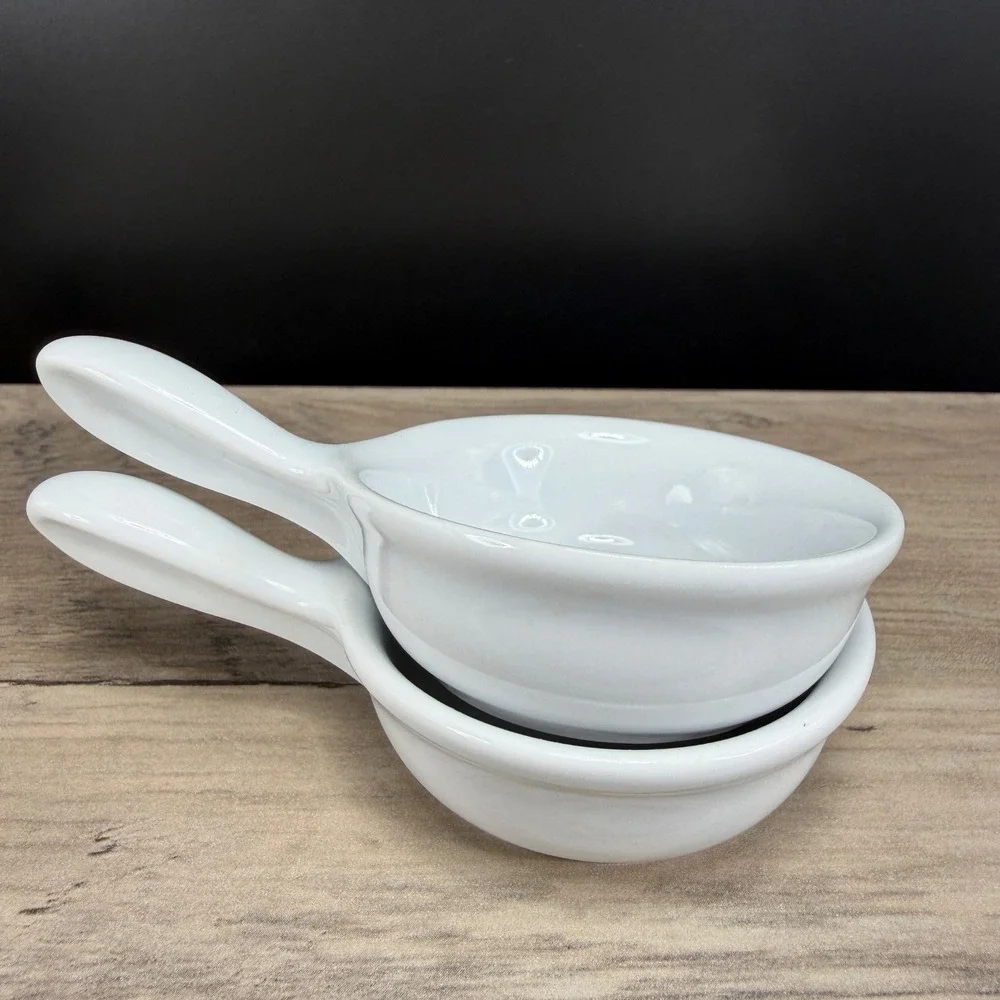 Revol France White Porcelain Single Handle‎ Ramekins Set of 2 Individual Dishes